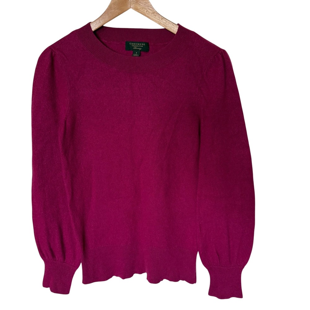 Charter Club Cashmere Sweater Womens‎ S Magenta Excellent Puff Sleeve Crewneck